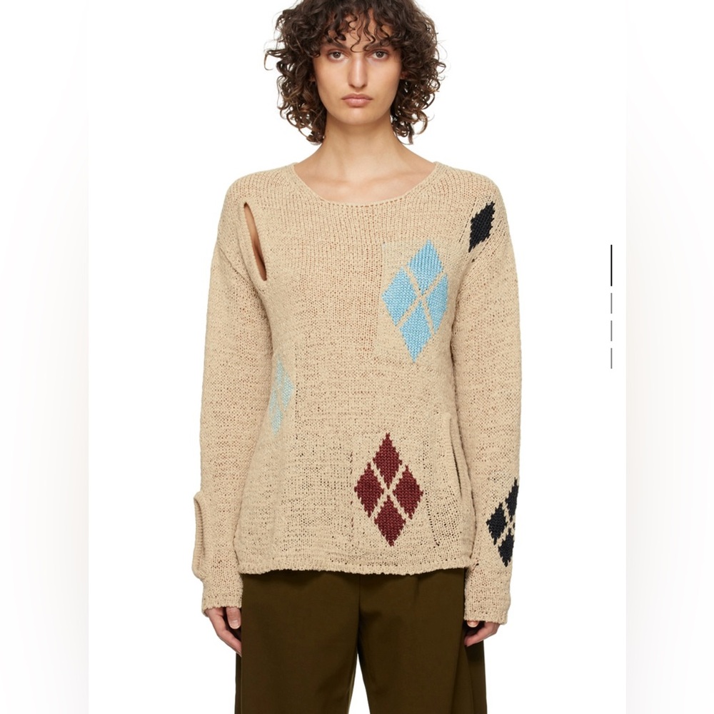 Open YY Beige Argyle Sweater
